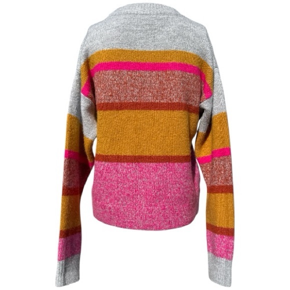 Lou & Grey for Loft Striped Orange Pink Gray & Yellow Crew Neck Sweater Size S - Picture 3 of 4